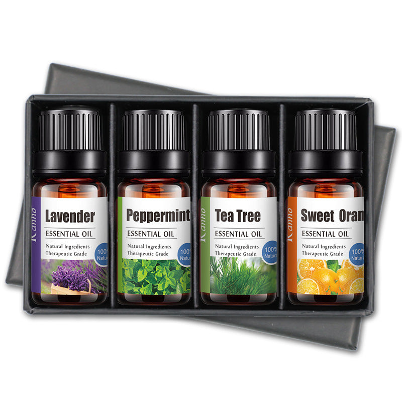 Pure Essential Oil Set (4-Pack) – Lavender, Tea Tree, Peppermint & Sweet Orange for Aromatherapy & Relaxation